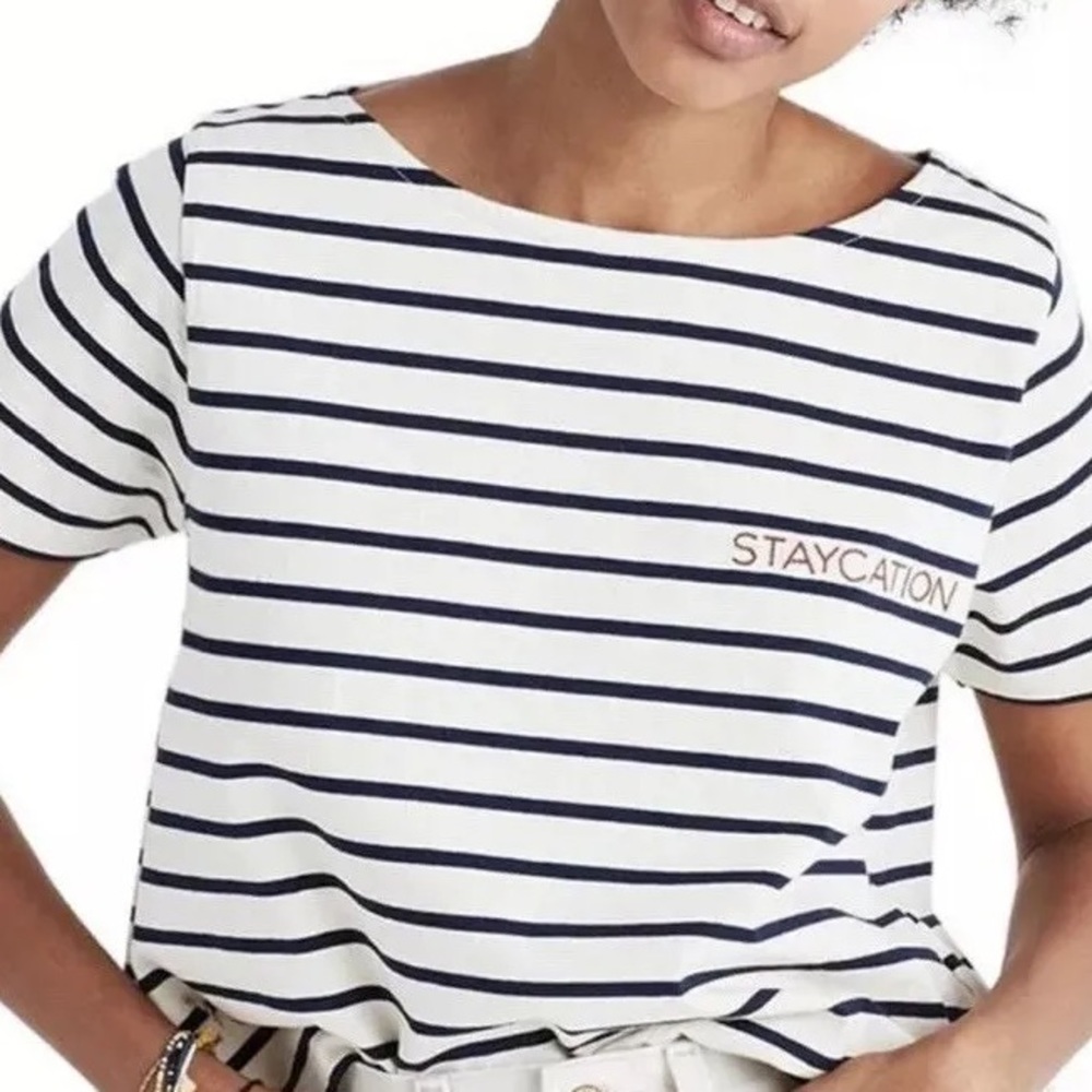 Madewell cream striped “staycation” t shirt